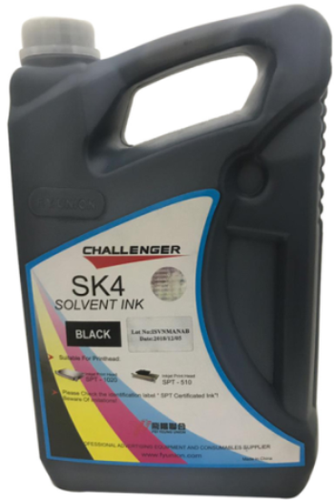 Challenger SK4 Solvent INK - Medium Size, Black Color | Viscosity 5-15 cps, Surface Tension 25-35 mN/m, 8-20 Month Outdoor Life