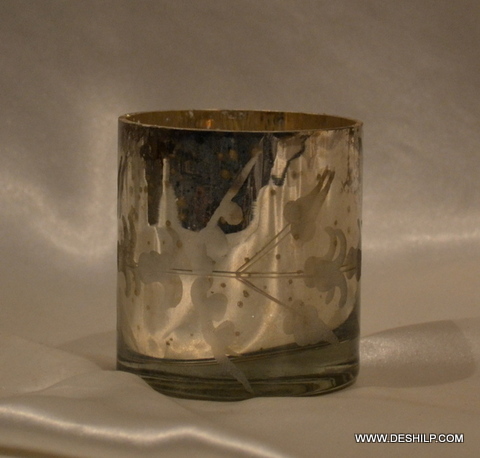Glass Silver Finish Candle Holder