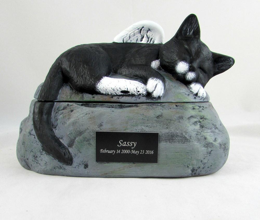 Black Short Haired Custom Painted Ceramic Cat Urn