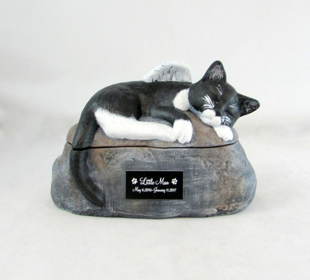 Black Short Haired Custom Painted Ceramic Cat Urn