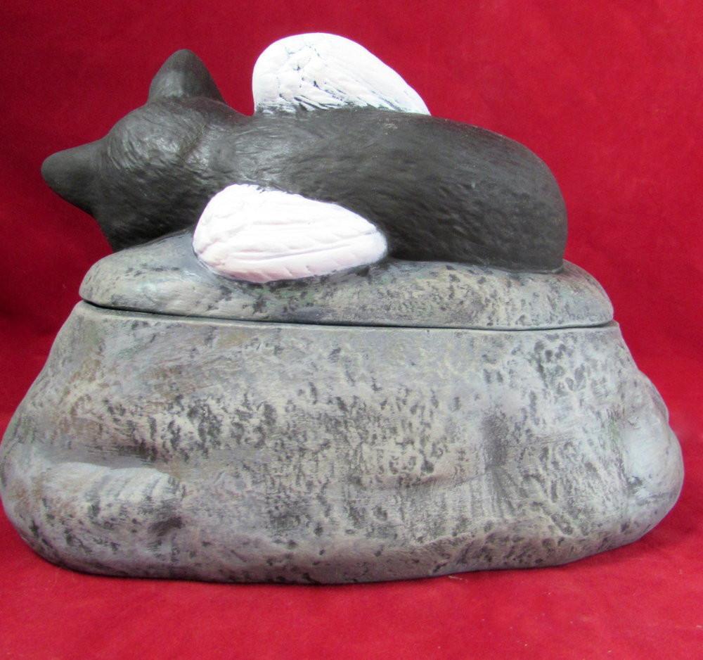 Black Short Haired Custom Painted Ceramic Cat Urn