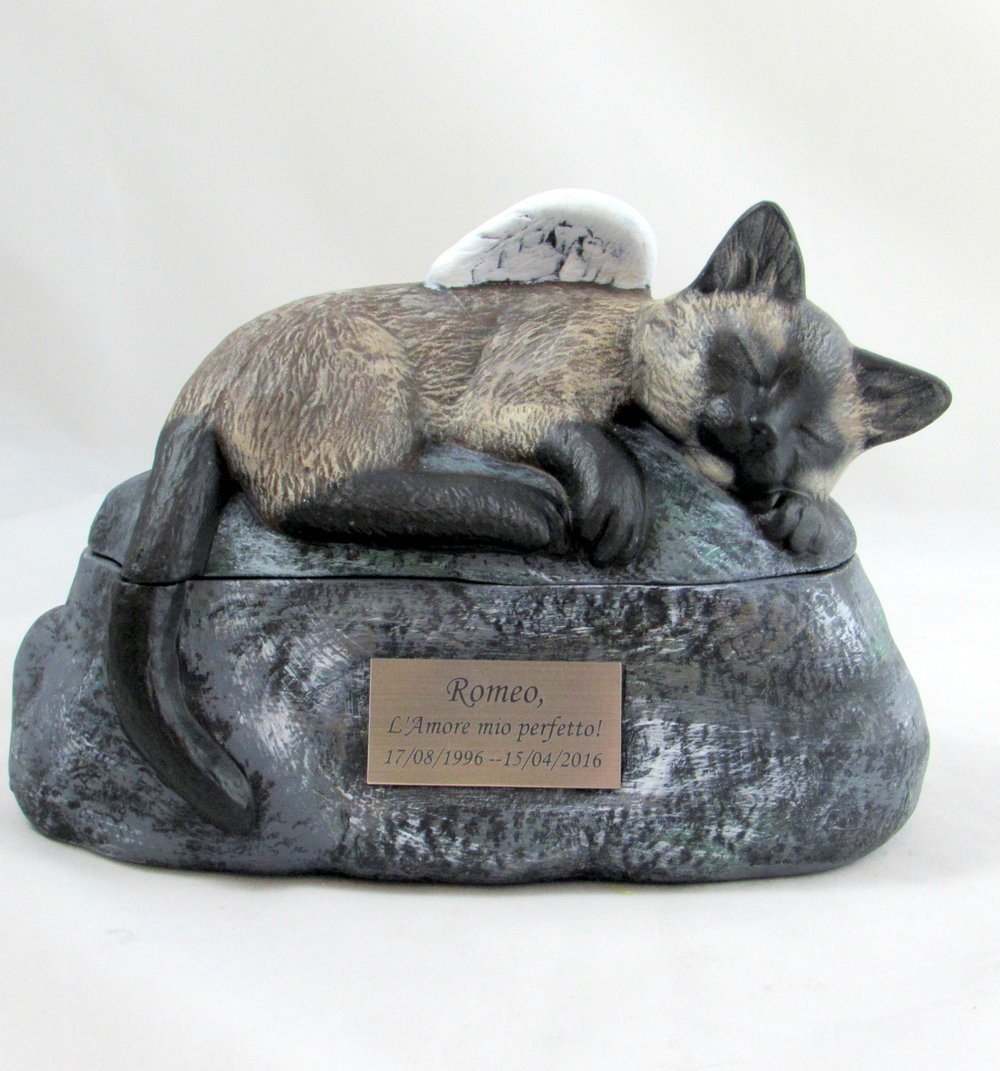 Black Short Haired Custom Painted Ceramic Cat Urn