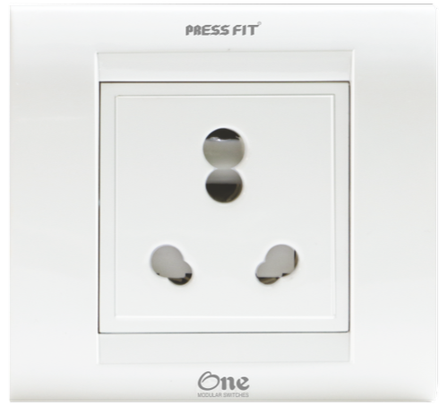 Pressfit One Modular 6/16 Amp Socket - Plastic Material, 1-in-1 Design, Child Lock Shutter, Smooth Finish, Indicator Included
