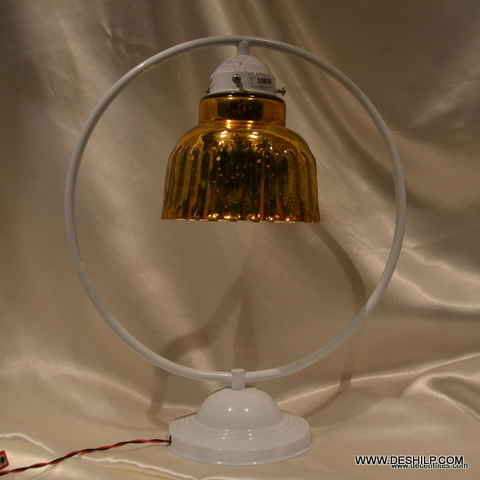 Yellow Silver Finish Glass Table Lamp