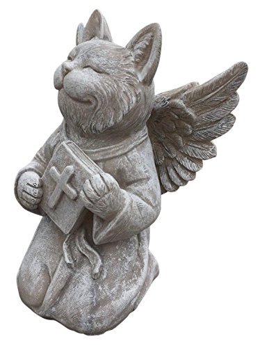 Praying Cat Angel Memorial Statue - 8.75"x6.5"x5.5" | White Stone Finish, Religious Design