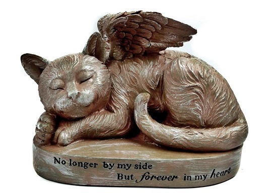 Praying Cat Angel Memorial Statue - 8.75"x6.5"x5.5" | White Stone Finish, Religious Design