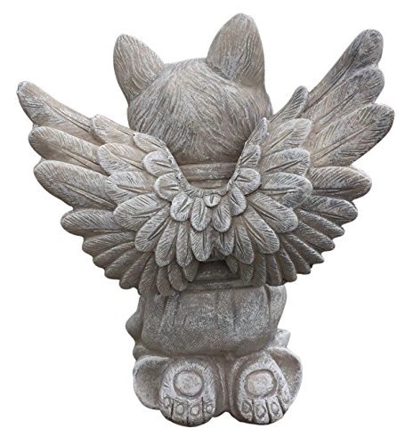 Praying Cat Angel Memorial Statue - 8.75"x6.5"x5.5" | White Stone Finish, Religious Design