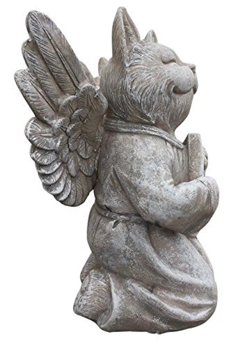 Praying Cat Angel Memorial Statue - 8.75"x6.5"x5.5" | White Stone Finish, Religious Design