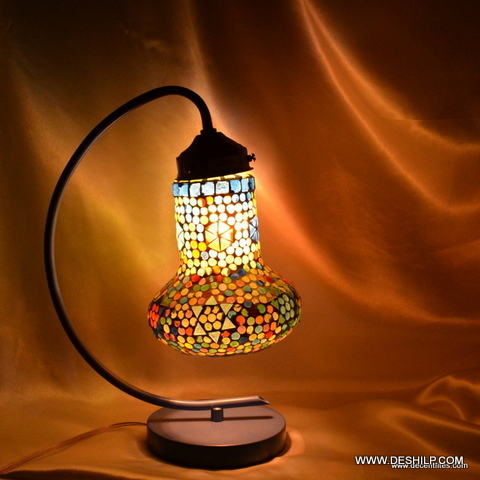 Designer Glass Night Study Lamp - Handmade Mosaic Glass, 3.5x8 - 4.5x9 Inch, Multicolor Modern Art | Elegant Table Top Decor with Polished Finish