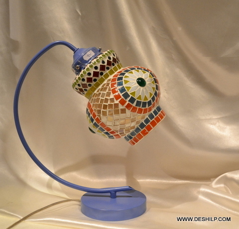 Beautiful Mosaic Design Glass Table Lamp - Glass, 3.5x8 - 4.5x9 Inch, Multicolor | Traditional Style, Handmade Finish, Round Shape, Polished Surface, Weighing 3-8 Kg