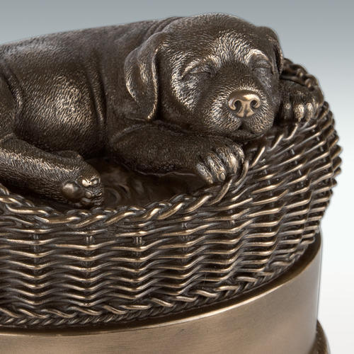 Brass Angel Dog In Basket Cold Cast Bronze Finish Cremation Urn