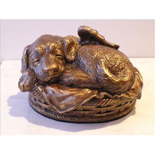 Brass Angel Dog In Basket Cold Cast Bronze Finish Cremation Urn