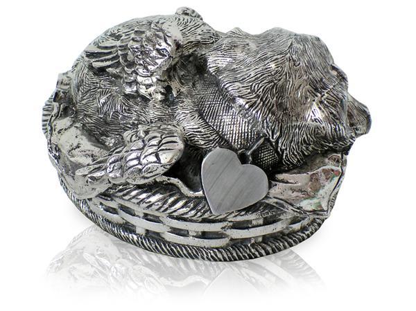 Brass Angel Dog In Basket Cold Cast Bronze Finish Cremation Urn