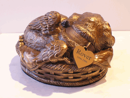 Brass Sleeping Angel Dog Cremation Urn Bronze