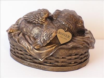 Brass Sleeping Angel Dog Cremation Urn Bronze