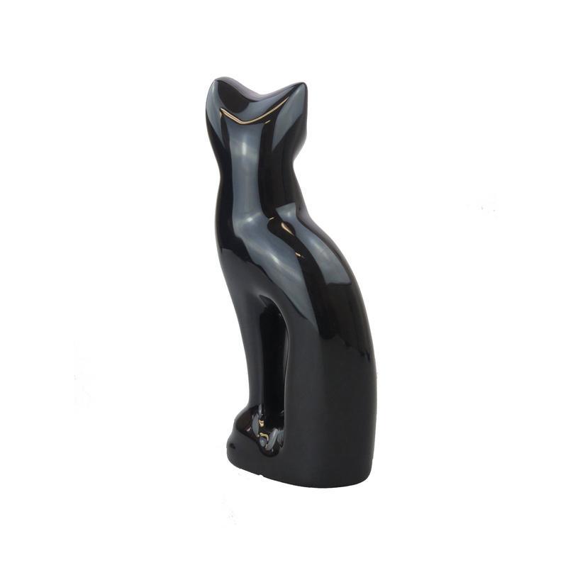 White & Black Cat Shaped Urn For Pet Cat Ashes Cremation Memorial