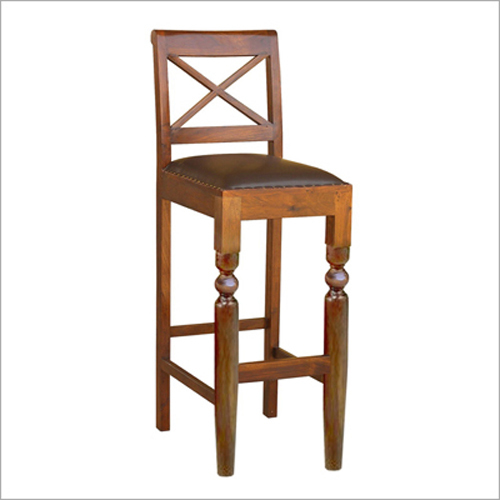 Wooden Bar Chair - Solid Wood 40x18x18 Inch | Handmade Indian Style, Polished Espresso Finish, Elegant Vinyl Padded Seat