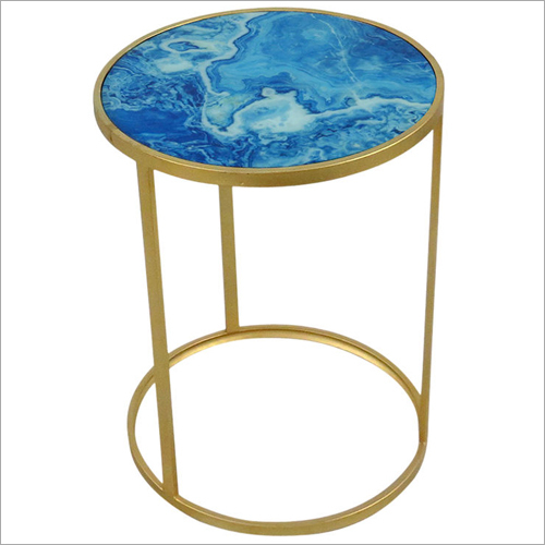 Side Table - Glass and Metal, 18x18x20 Inches, Blue | Compact Size, Durable, Easy Assembly, Stylish Design, Versatile Use