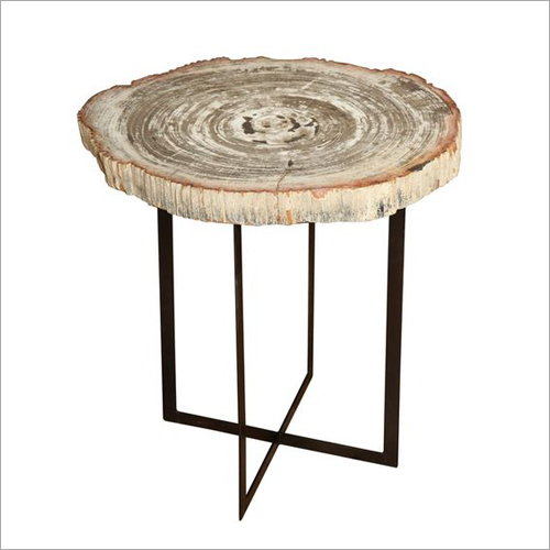 Side Table - Petrified Wood and Metal, 20in Diameter x 20in Height, Grey | Unique Design, Durable Material, Stylish Accent, Easy Assembly, Versatile Use, Space Saving