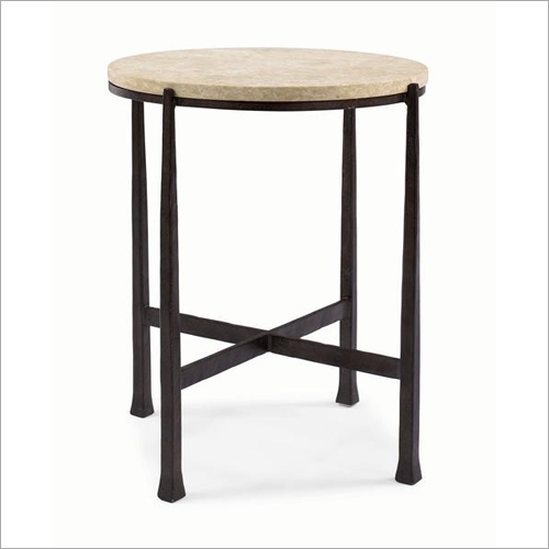 Side Table - Metal and Stone, 20x20x20 inches, Beige | Compact, Durable, Elegant, Stable, Stylish, Versatile, Modern, Round