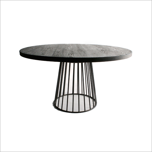 Side Table - Metal & Wood, 42 Inches Round Matte Black Finish | Modern Design, 50 lbs Weight