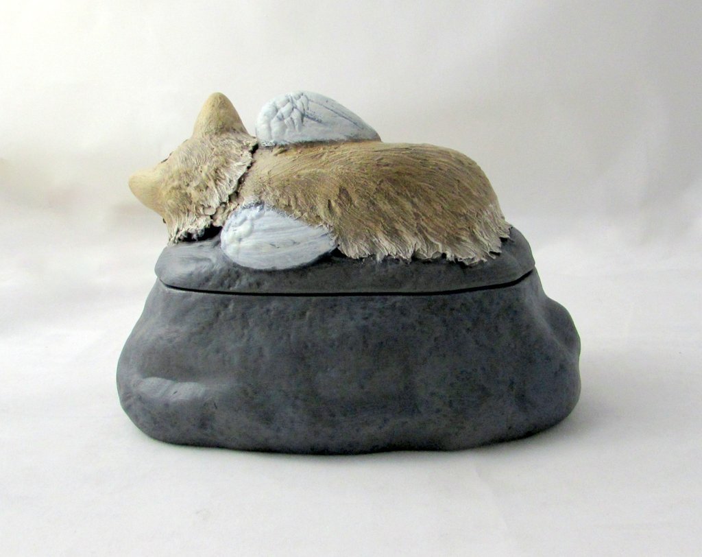 Metal Long Haired Custom Painted Ceramic Cat Urn