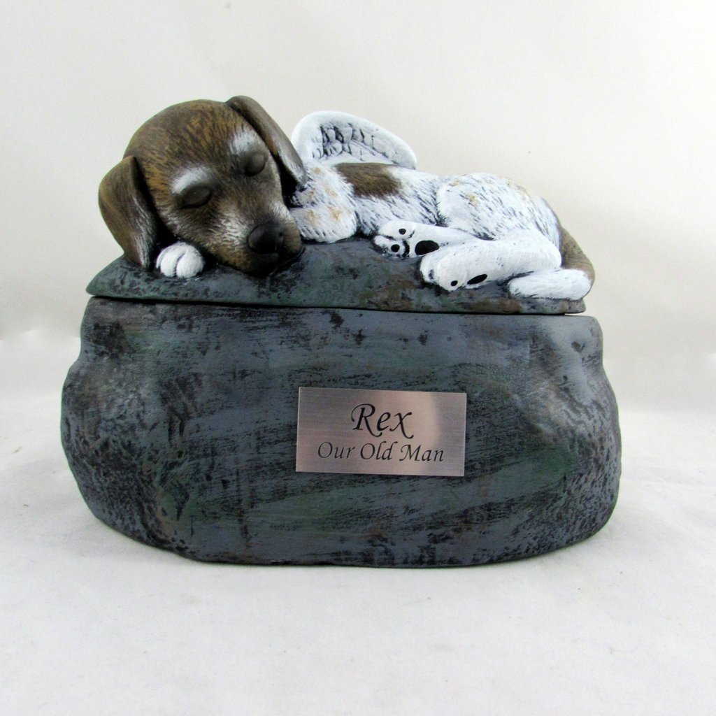Custom Painted Ceramic Short Haired Dog Urn - 7" High, 8" Long, 2" Deep | Elegant Hand-painted Design, Personalized Engraving Included