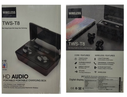 Tws T8 Bluetooth Earbuds Wireless Headphone Battery Backup: 10400Mah Days
