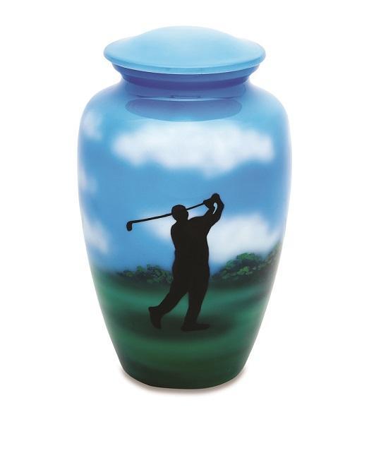 Golf Cremation Urn - Aluminum, 10" Height X 7.5" Diameter, Blue & Black Finish - Handmade Design, Secure Machined Threaded Lid, Ideal Memorial For Golf Lovers