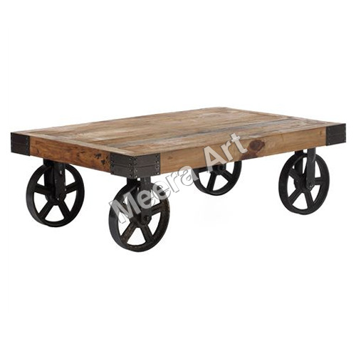 Wood Wooden Wheels Coffee Table