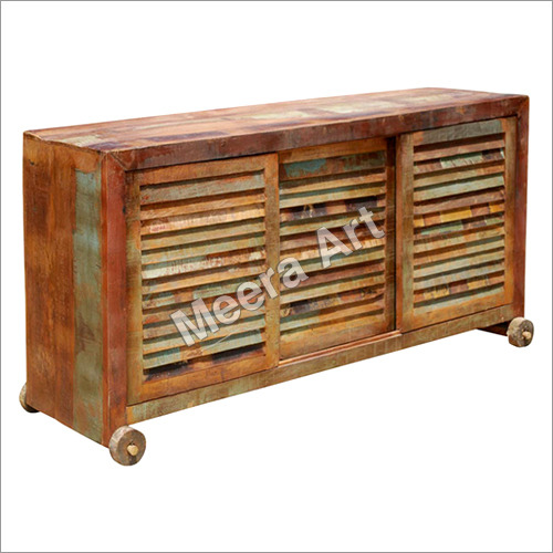 Wood Reclaimed Slatted Sliding Door Sideboard