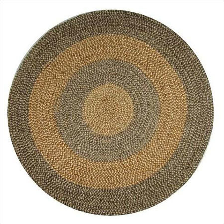 Round Jute Rugs - Jute, 4 ft Diameter, Brown and Beige, Low Pile Height approx. 0.5 inches | Eco-Friendly, Handwoven, Easy to Clean, Striped Pattern