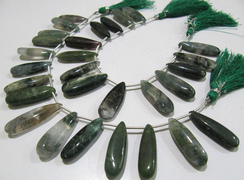 Natural Moss Green Jasper Pear Shape Plain Smooth Briolette Beads