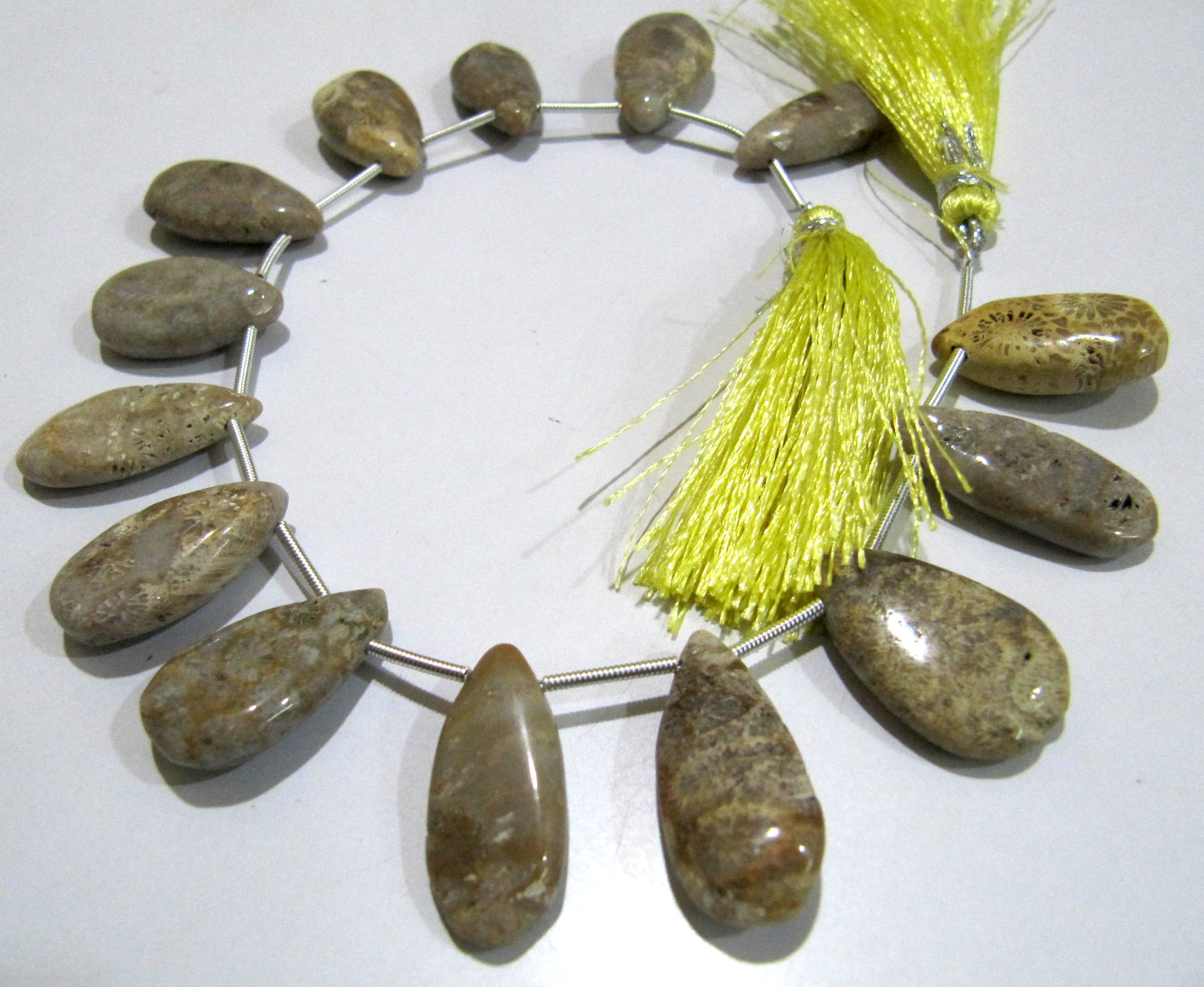 Natural Fossil Coral Pear Shape Plain Smooth Briolette Beads