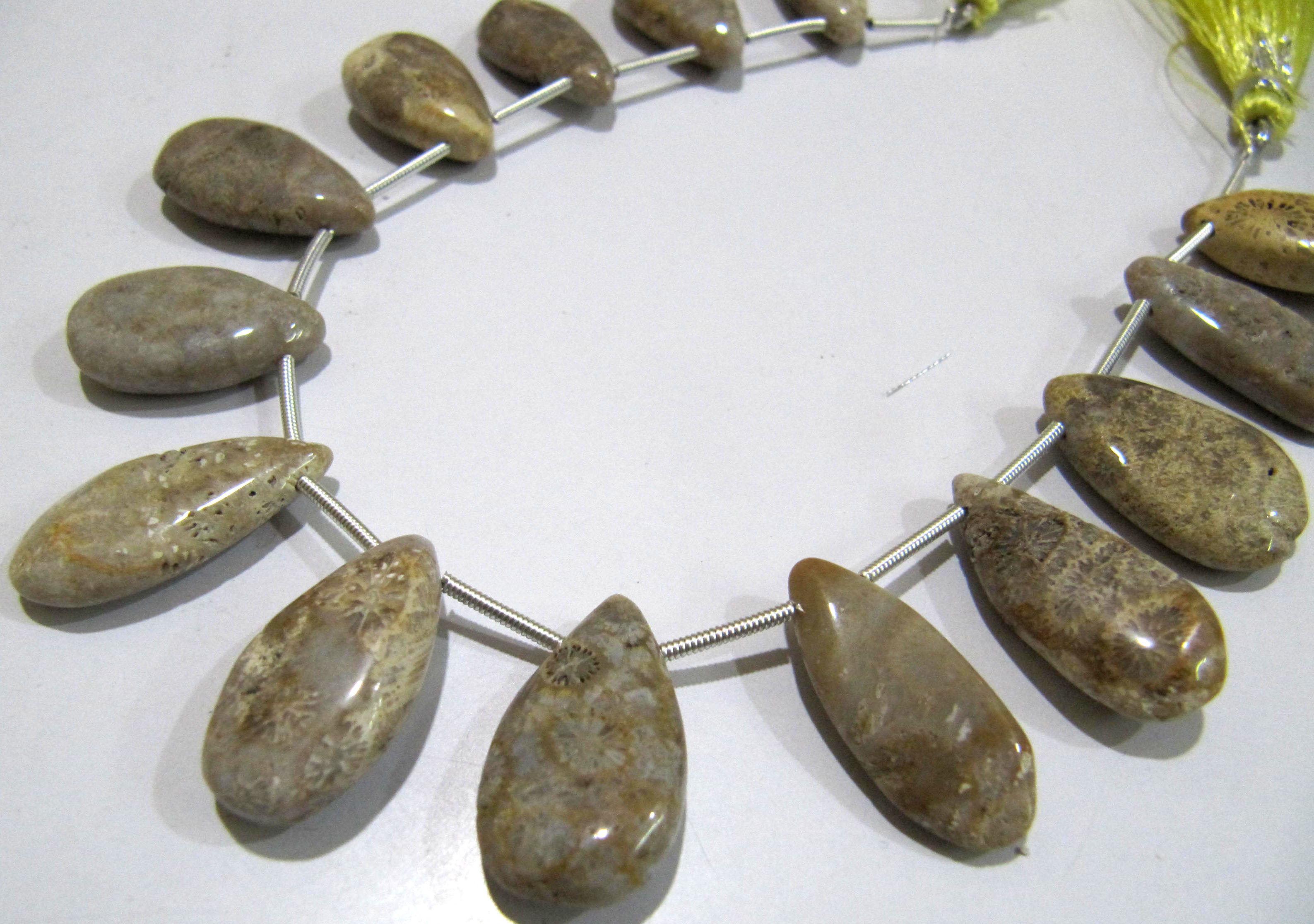 Natural Fossil Coral Pear Shape Plain Smooth Briolette Beads