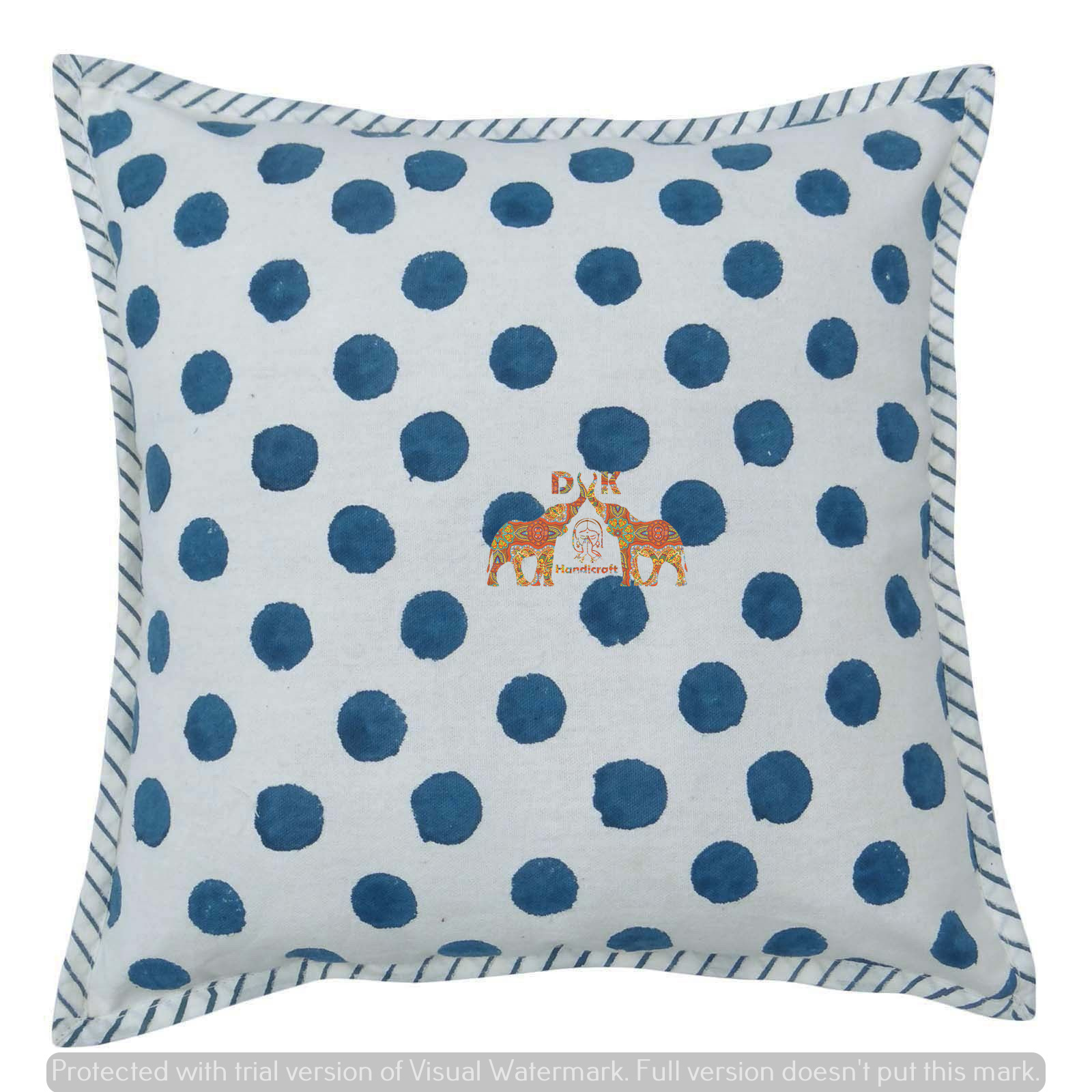 Handmade Hand Block Print 100% Cotton 16x16 Inches Indigo Blue Cushion Cover With Zipper - Square Shape, Printed Pattern, Customizable Designs