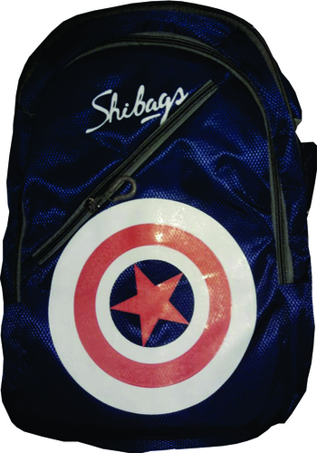 Nylon School Bag - Blue Color, 3 Pockets, Printed Design, Customized Options Available