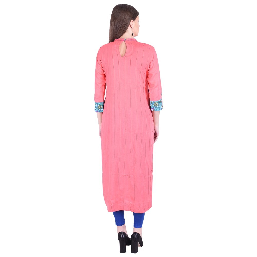 Rayon Printed Kurti - 50 Inch Length, Pink Color, 3/4th Sleeves | Eco-friendly, Anti-wrinkle, Quick Dry, Casual To Formal Wear