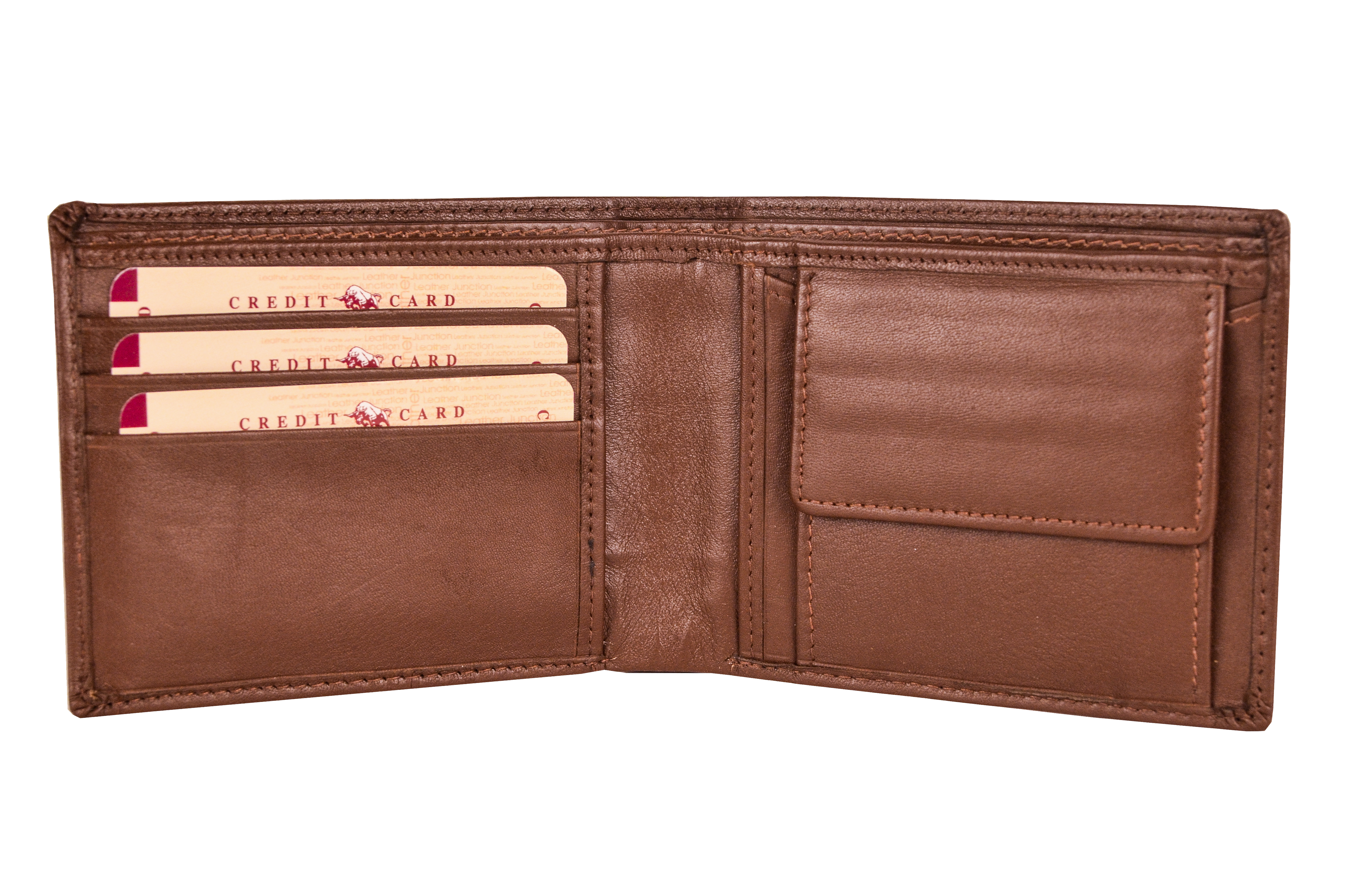 Brown Men's Leather Wallet - 2 Compartment, 2 Pockets, 1 Coin Pocket, 6 Credit/debit Card Slots | Bi-fold, Suede Lining, Modern Style, 24x9x2 Cm