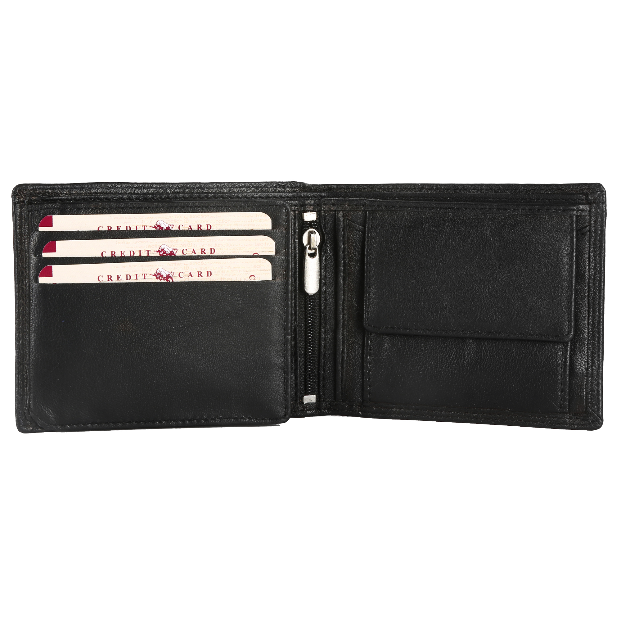 Mens Original Leather Wallet - Leather, 24 X 9 X 2 Cm, Black | Bi-fold, Plain Design, Suede Lining, Modern Style