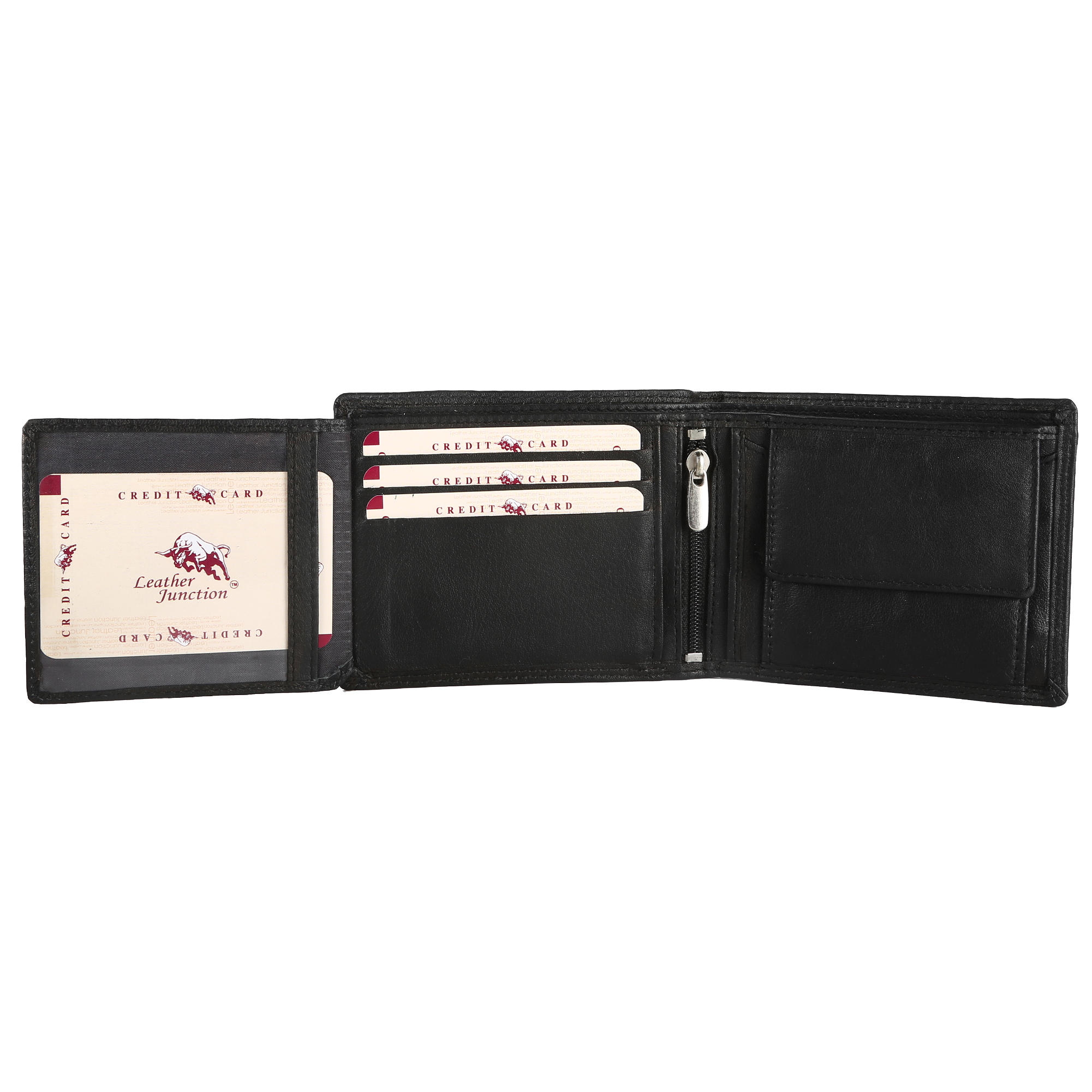 Mens Original Leather Wallet - Leather, 24 X 9 X 2 Cm, Black | Bi-fold, Plain Design, Suede Lining, Modern Style