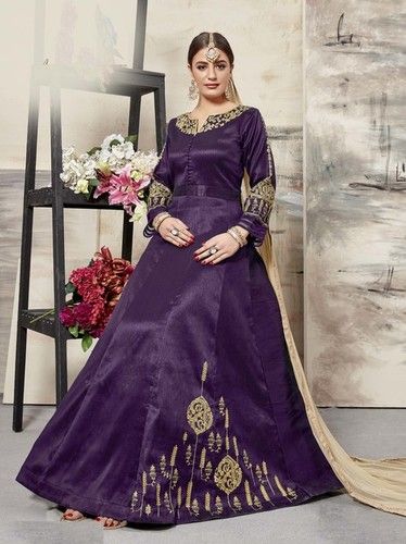 Purple Silk Embroidery Ceremony Wholesale Anarkali Salwar Kameez Age Group: 30