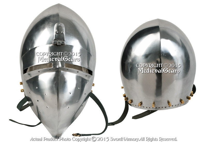 Piru 14th Century Medieval Knight Crusader Helmet - 18 Gauge M Steel, 15 Inches Height, Shiny Finish | Antique Imitation, Standard Size Fits Most Adults