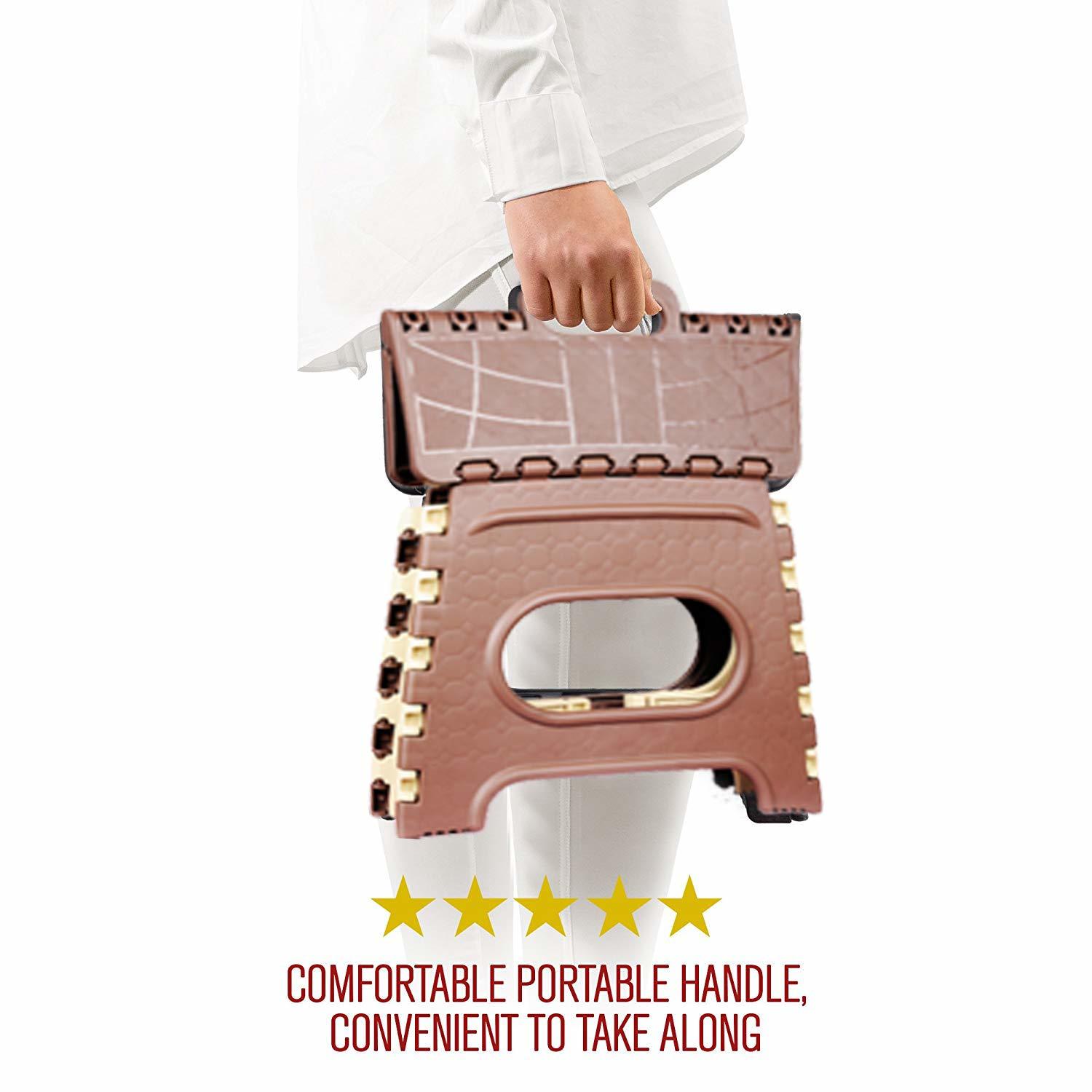 Folding Step Stool - Multi-color Ppcp, 12x18x7 Inch | Ergonomic Handle, Anti-slip Grip-dot, 3-point Locking System, Safety Stop Gap Feature For Kids