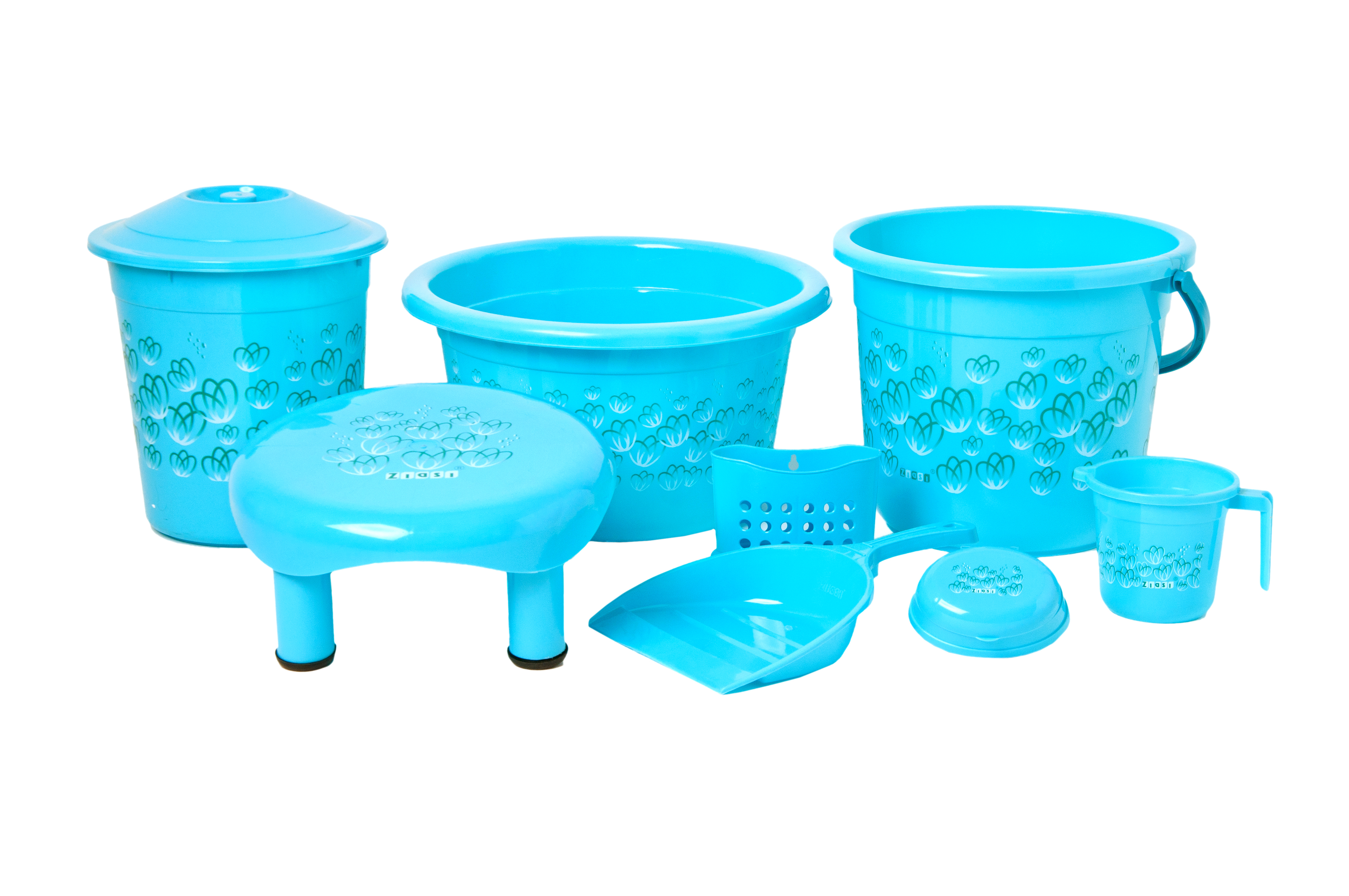 Pp Plastic Bathroom Set - 8 Pcs  - "Bath Queen Printed"