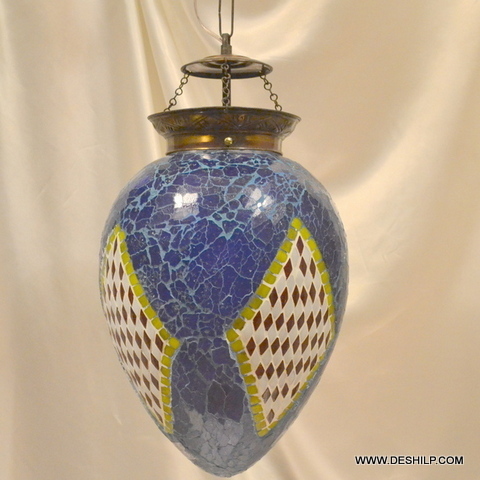 Handmade Blue Creak Mosaic Wall Hanging Lamp