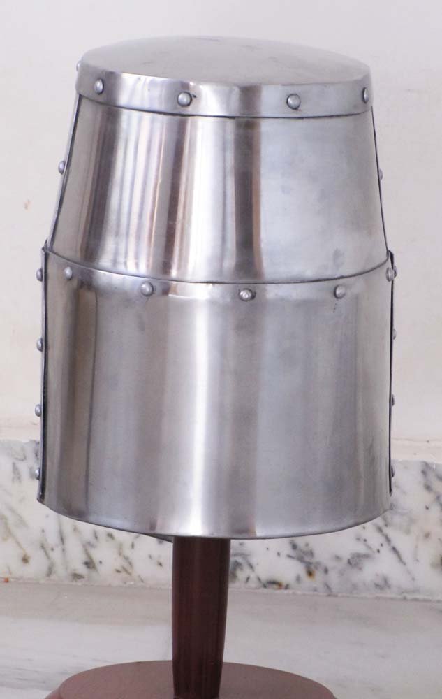 Polished Mild Steel Thor Instruments (With Device) Medieval Templar Crusader Knight Armor Helmet With Wooden Stand Greek Spartan Roman