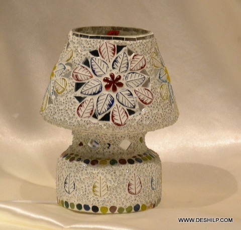 Yellow White Mosaic Glass Table Lamp