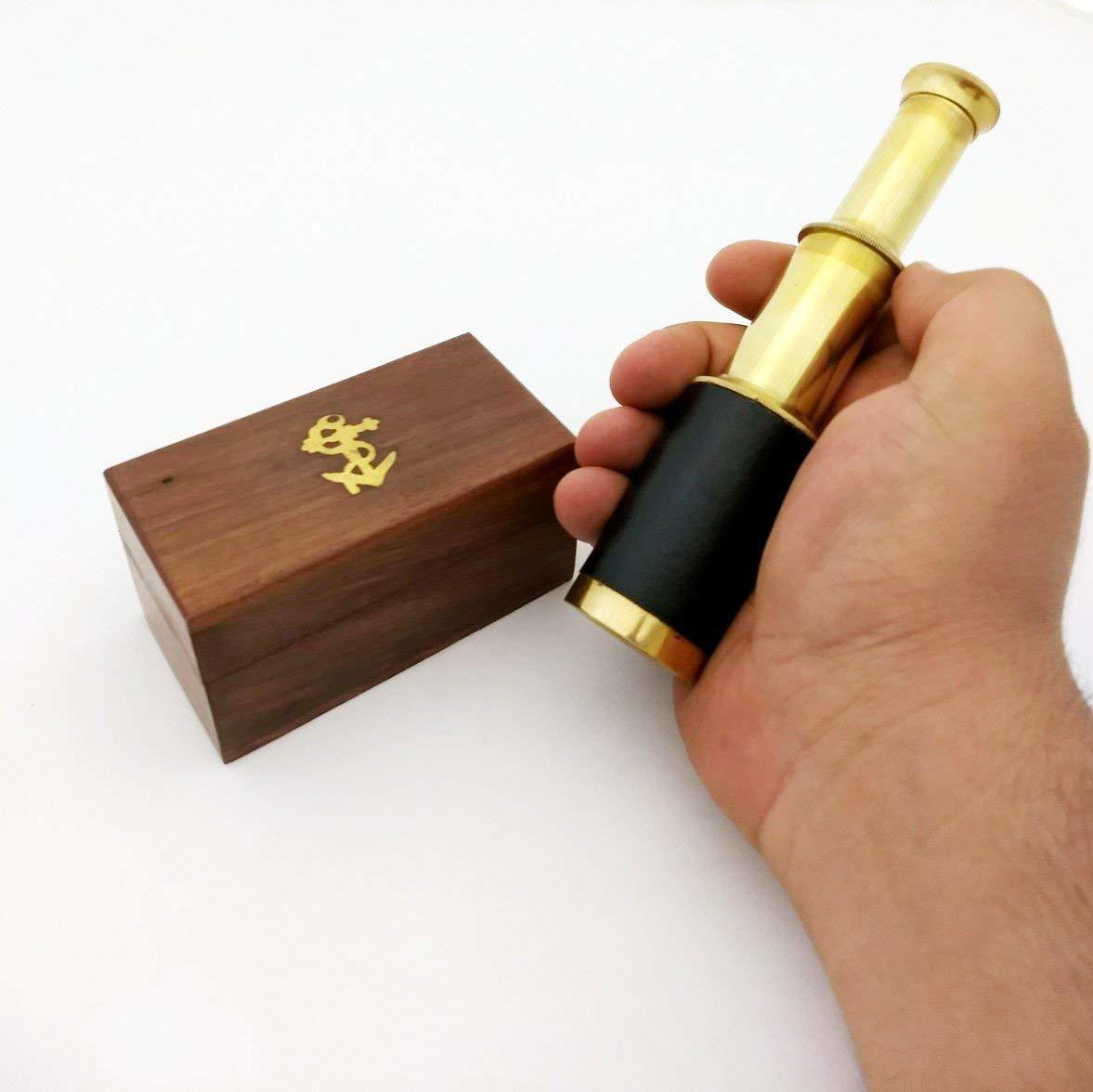 6 Inch Handheld Brass Telescope With Wooden Box - Pirate Navigation
