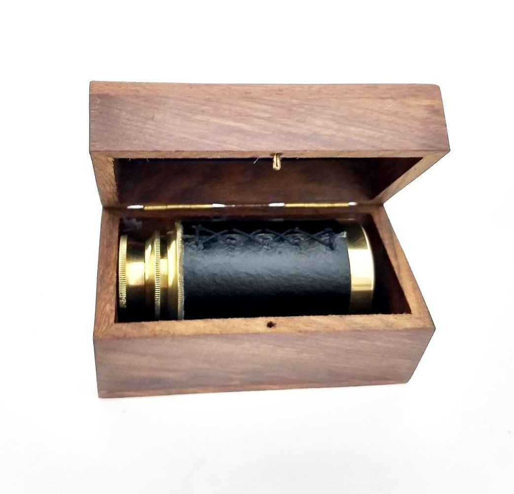 6 Inch Handheld Brass Telescope With Wooden Box - Pirate Navigation